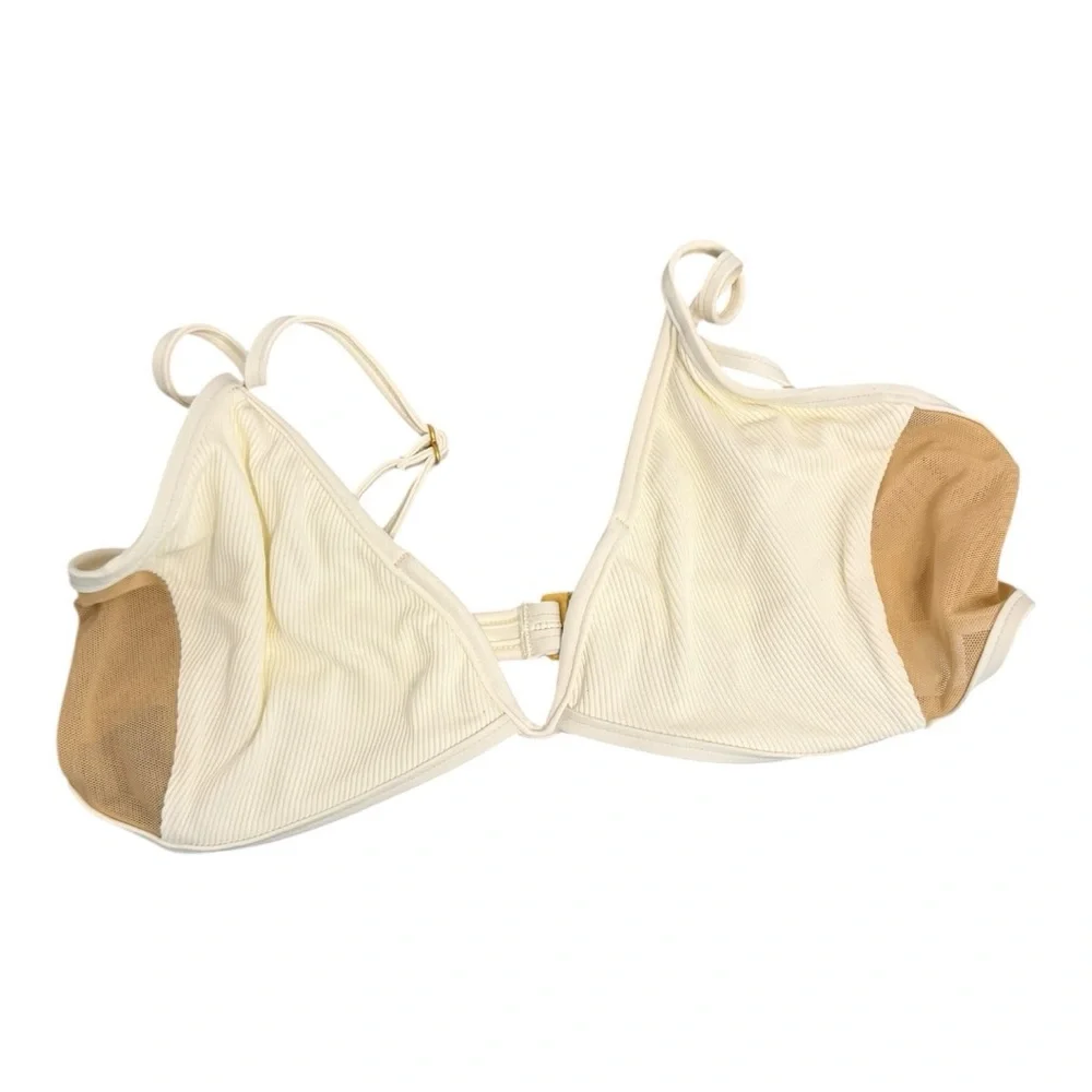 L*SPACE Macey Two Tone with Mesh Bikini Top in‎ Cream and Tan Size M NWT